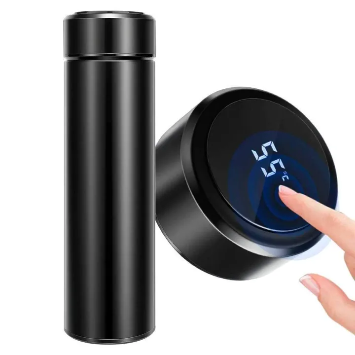 Thermos Double Stainless Steel Wall Smart Flask Vacuum Insulated Water Bottle with LED Temperature Display | Perfect for Hot and Cold Drinks | for Campaign Travelling (Black, 500 ml)